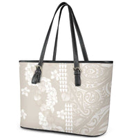 Suede Beige Hawaii Anthurium Plumeria Lei Leather Tote Bag