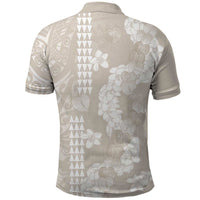 Suede Beige Hawaii Anthurium Plumeria Lei Polo Shirt