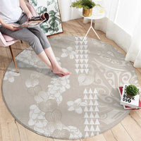 Suede Beige Hawaii Anthurium Plumeria Lei Round Carpet
