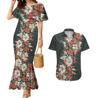 Hawaii Tartan With Hibiscus Couples Matching Mermaid Dress and Hawaiian Shirt Polynesian Pattern Vintage