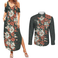 Hawaii Tartan With Hibiscus Couples Matching Summer Maxi Dress and Long Sleeve Button Shirt Polynesian Pattern Vintage