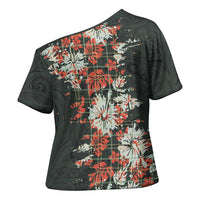 Hawaii Tartan With Hibiscus Cross Shoulder Shirt Polynesian Pattern Vintage