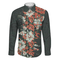 Hawaii Tartan With Hibiscus Family Matching Off The Shoulder Long Sleeve Dress and Hawaiian Shirt Polynesian Pattern Vintage LT9 Dad's Shirt - Long Sleeve Dark Green - Polynesian Pride