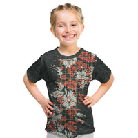 Hawaii Tartan With Hibiscus Kid T Shirt Polynesian Pattern Vintage