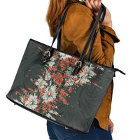 Hawaii Tartan With Hibiscus Leather Tote Bag Polynesian Pattern Vintage