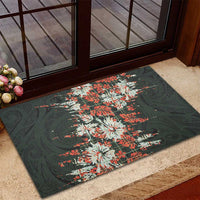 Hawaii Tartan With Hibiscus Rubber Doormat Polynesian Pattern Vintage