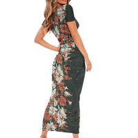 Hawaii Tartan With Hibiscus Short Sleeve Bodycon Dress Polynesian Pattern Vintage