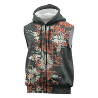 Hawaii Tartan With Hibiscus Sleeveless Zip Hoodie Polynesian Pattern Vintage