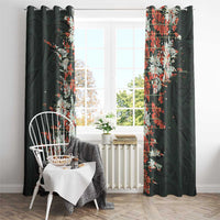 Hawaii Tartan With Hibiscus Window Curtain Polynesian Pattern Vintage