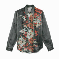 Hawaii Tartan With Hibiscus Women Casual Shirt Polynesian Pattern Vintage