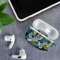 Japanese Hawaiian Crane AirPods Case Blue Tapa Patchwork Pattern