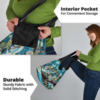 Japanese Hawaiian Crane Grocery Bag Blue Tapa Patchwork Pattern