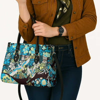 Japanese Hawaiian Crane Leather Bag Blue Tapa Patchwork Pattern