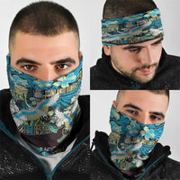 Japanese Hawaiian Crane Neck Gaiter Blue Tapa Patchwork Pattern