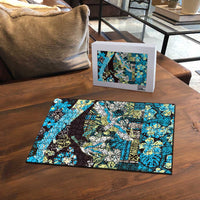 Japanese Hawaiian Crane Puzzle Blue Tapa Patchwork Pattern