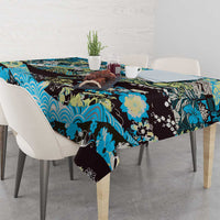 Japanese Hawaiian Crane Tablecloth Blue Tapa Patchwork Pattern