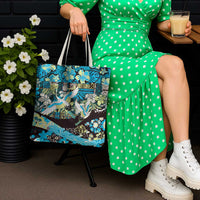 Japanese Hawaiian Crane Tote Bag Blue Tapa Patchwork Pattern