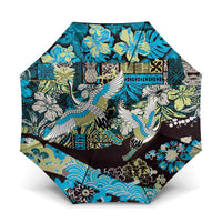 Japanese Hawaiian Crane Umbrella Blue Tapa Patchwork Pattern