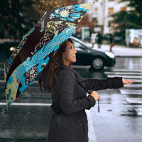 Japanese Hawaiian Crane Umbrella Blue Tapa Patchwork Pattern
