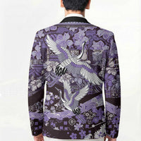 Japanese Hawaiian Crane Blazer Purple Tapa Patchwork Pattern