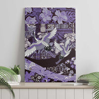 Japanese Hawaiian Crane Canvas Wall Art Purple Tapa Patchwork Pattern
