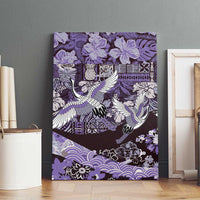 Japanese Hawaiian Crane Canvas Wall Art Purple Tapa Patchwork Pattern