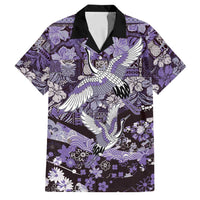 Japanese Hawaiian Crane Family Matching Off Shoulder Maxi Dress and Hawaiian Shirt Purple Tapa Patchwork Pattern