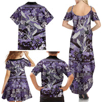 Japanese Hawaiian Crane Family Matching Summer Maxi Dress and Hawaiian Shirt Purple Tapa Patchwork Pattern