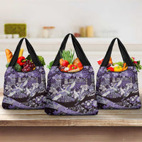 Japanese Hawaiian Crane Grocery Bag Purple Tapa Patchwork Pattern
