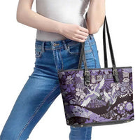 Japanese Hawaiian Crane Leather Tote Bag Purple Tapa Patchwork Pattern