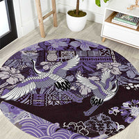 Japanese Hawaiian Crane Round Carpet Purple Tapa Patchwork Pattern