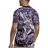 Japanese Hawaiian Crane Rugby Jersey Purple Tapa Patchwork Pattern