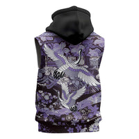 Japanese Hawaiian Crane Sleeveless Hoodie Purple Tapa Patchwork Pattern