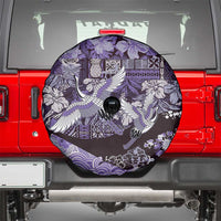 Japanese Hawaiian Crane Spare Tire Cover Purple Tapa Patchwork Pattern