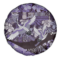 Japanese Hawaiian Crane Spare Tire Cover Purple Tapa Patchwork Pattern