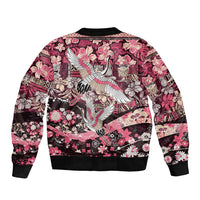 Japanese Hawaiian Crane Bomber Jacket Soft Pink Tapa Patchwork Pattern