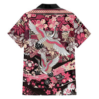 Japanese Hawaiian Crane Family Matching Off Shoulder Maxi Dress and Hawaiian Shirt Soft Pink Tapa Patchwork Pattern