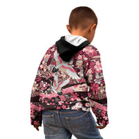 Japanese Hawaiian Crane Kid Hoodie Soft Pink Tapa Patchwork Pattern
