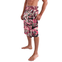 Japanese Hawaiian Crane Lavalava Soft Pink Tapa Patchwork Pattern