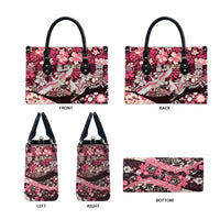 Japanese Hawaiian Crane Leather Bag Soft Pink Tapa Patchwork Pattern