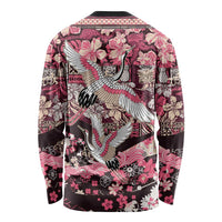 Japanese Hawaiian Crane Long Sleeve Shirt Soft Pink Tapa Patchwork Pattern