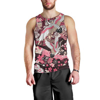 Japanese Hawaiian Crane Men Tank Top Soft Pink Tapa Patchwork Pattern
