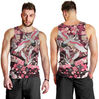 Japanese Hawaiian Crane Men Tank Top Soft Pink Tapa Patchwork Pattern