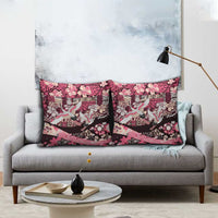Japanese Hawaiian Crane Pillow Cover Soft Pink Tapa Patchwork Pattern