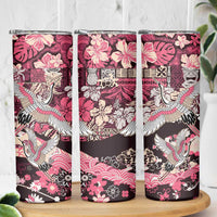 Japanese Hawaiian Crane Skinny Tumbler Soft Pink Tapa Patchwork Pattern