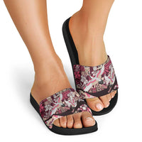 Japanese Hawaiian Crane Slide Sandals Soft Pink Tapa Patchwork Pattern