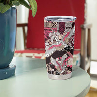 Japanese Hawaiian Crane Tumbler Cup Soft Pink Tapa Patchwork Pattern
