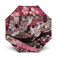 Japanese Hawaiian Crane Umbrella Soft Pink Tapa Patchwork Pattern
