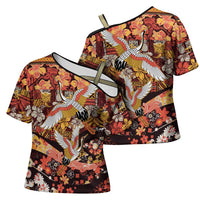 Japanese Hawaiian Crane Cross Shoulder Shirt Yellow Ochre Tapa Patchwork Pattern
