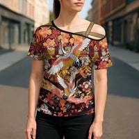 Japanese Hawaiian Crane Cross Shoulder Shirt Yellow Ochre Tapa Patchwork Pattern